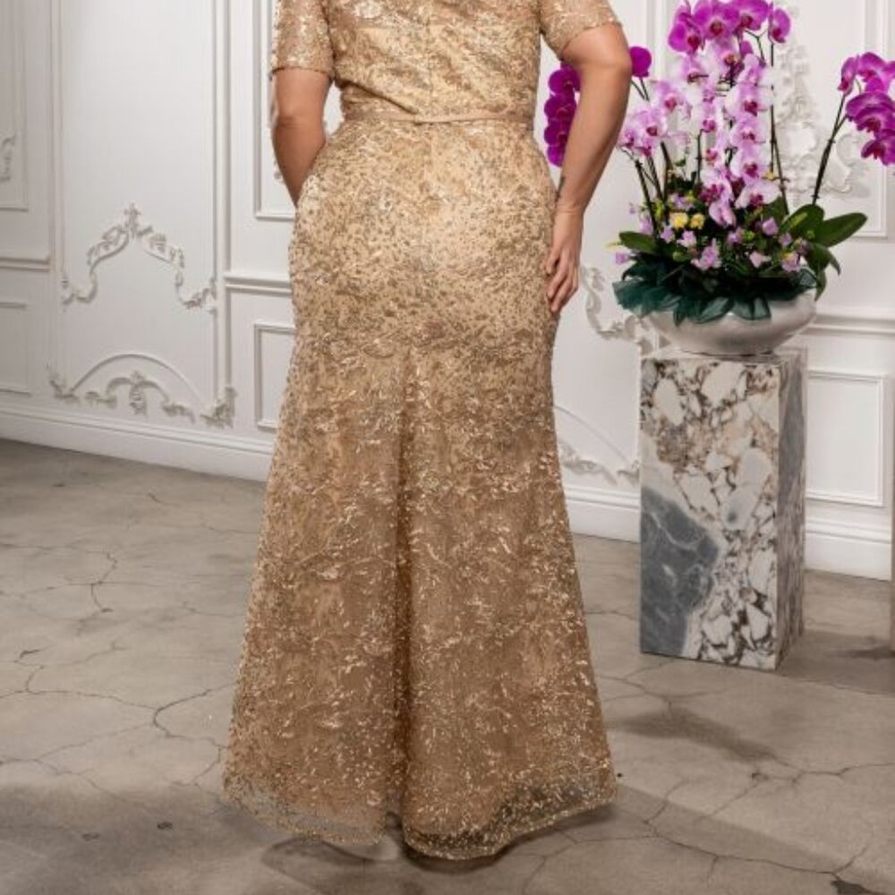 PLUS SIZE FORMAL MOTHER OF THE BRIDE DRESS. WEDDING GUEST SAGE GOLD NAVY PINK - Picture 3 of 8
